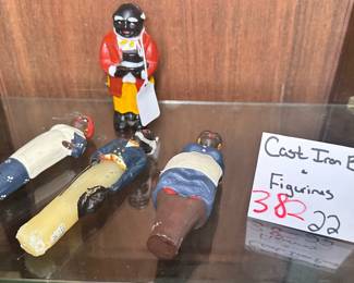 Cast Iron Bank and Figurines 