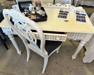 White Wicker Style Desk 