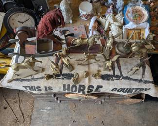 Brass horse and unicorn statues