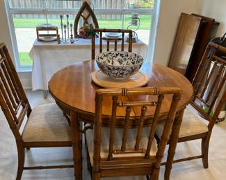 Faux Bamboo Fretwork Dining Table with 4 Chairs