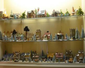 3 Shelves of Dickens Christmas Items