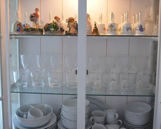 White Kitchen Hutch with Noritake Dishes and Glasses