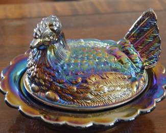 Carnival Glass Hen on Nest