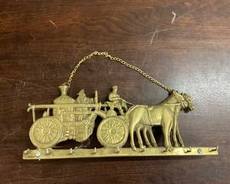 Brass Wall Mounted Key Holder - Horse Drawn Fire Engine