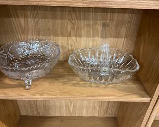 Cut Class Footed Serving Bowl - Pressed Glass Easter Egg Oval Bowl/Basket w/Removable Handle