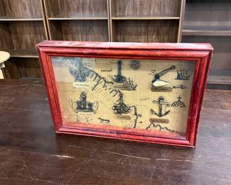 Framed Collection of Nautical Themed Items/