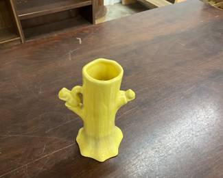 Yellow Ceramic Tree Trunk Bud Vase w/Squirrels
