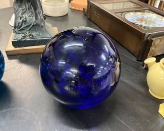 Very Large Heavy Cobalt Blue Glass Paperweight