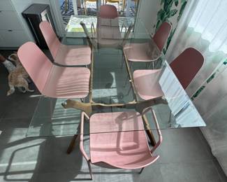 Nadine Mid Century Glass Top Dining Table. 8 - Svelti Dining Chairs (Article)