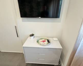1 - White 3 drawer Dresser, 1 Bedroom TV, wall mount