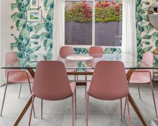 8 - Svelti Dining Chairs Article, Nadine Mid Century Glass Top Dining Table