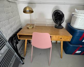 1 - Nathan James Parker Modern Home Office Desk, 1 - Brass Desk Lamp, 1 Oscillating fan
