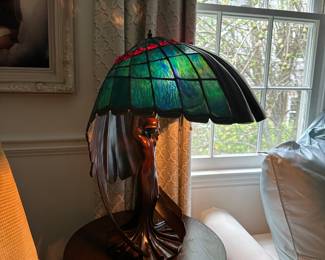 Art Nouevo Tiffany style stained glass lamp “the Flying Lady” *extremely heavy*