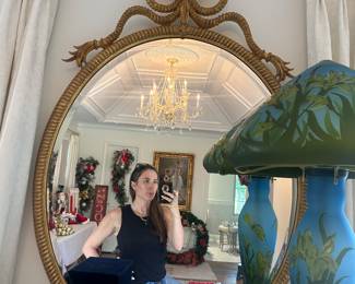 Stunning mirror and Galle signed mushroom floral cameo lamp