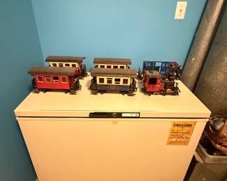 Chest Freezer, Vintage Model Train Set (Six Pieces)