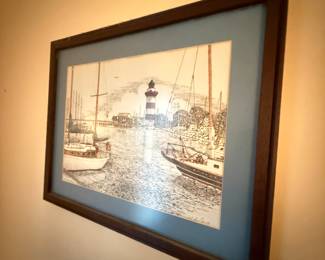 Wall Art w/ Lighthouse over Marina