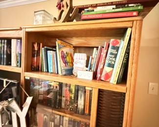 Wooden Entertainment Center, Religious Books, History Books, Holiday Decor