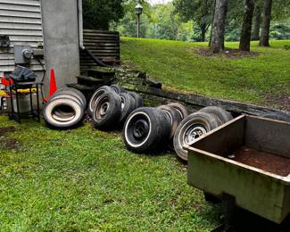 White wall tires, lawnmower wagon