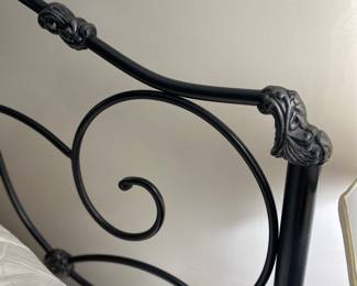 Bombay wrought iron queen bed set with 2 marble nightstands. 