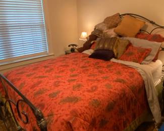 Bombay wrought iron queen bed set with 2 marble nightstands. 