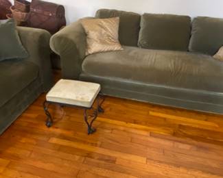 Green velvet sofa/arm chair set. 94”
