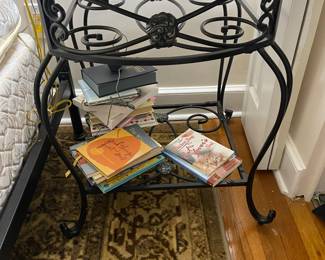 Bombay wrought iron queen bed set with 2 marble nightstands. 