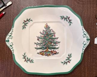 Spode Christmas Tree footed square cake plate