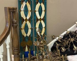 Stain glass, solid, brass chandeliers