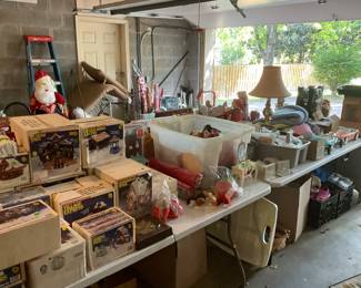 GARAGE FULL OF CHRISTMAS DECORATIONS 