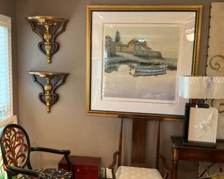 ORIGINAL ART, PAIR OF SCONCES, SELECTION OF CHAIRS