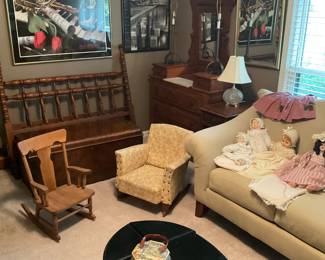 CHILDS CHAIRS, LOVESEAT, DRESSER, BED