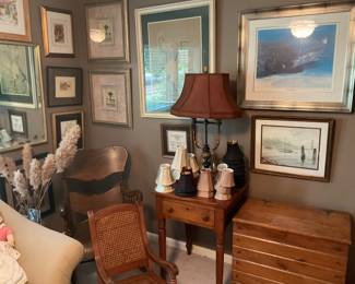 LAMPS, ORIGINAL ART, VINTAGE TABLE, CHEST