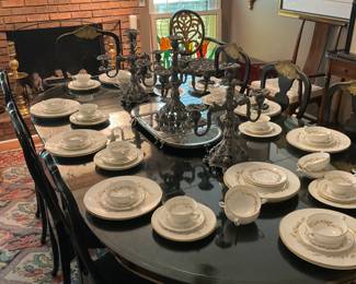 TABLE WITH THREE LEAVES MADE IN NORWAY, BLACK WITH GOLD ACCENTS