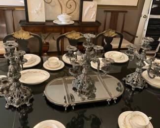 REED AND BARTON RENAISSANCE CANDELABRAS, PLATEAU MIRROR, ROYAL WORCESTER SAGAENAY PATTERN 