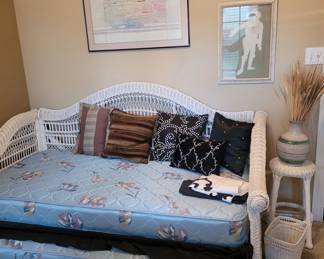 white wicker, Picasso, trundle bed
