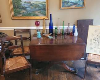 depression glass, Avon, dining room table, art
