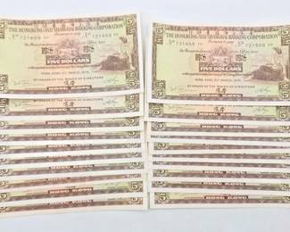 1702  20 Hong Kong Five Dollar Banknotes 