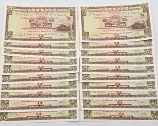 1706  20 Hong Kong Five Dollar Banknotes 