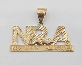 804  10k Gold NRA Pendant No Rats Allowed, 4.9g 