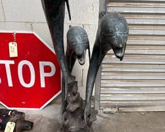 2582  3 Dolphin Bronze Fountain Sculpture 