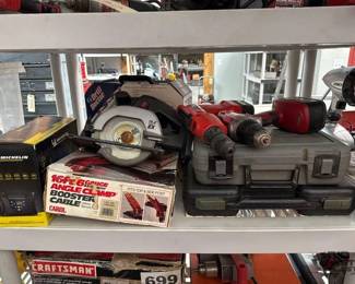 2232  Tool Kit, Jig Saw, Drill, Saw, Booster Cables, Inflator  More 