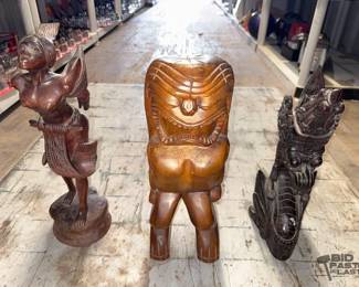 8404  3 Hand Carved Sculptures 