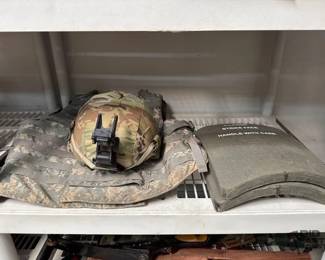 2570  Military Helmet, Body Armor Vest and 2 XL Ballistic Armor Plates 