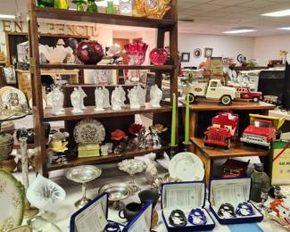 Large selection of glassware, pottery and china.
