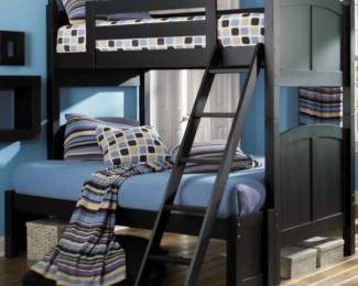 Black twin-over-twin bunk bed