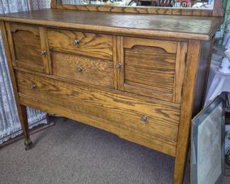 Antique oak mirrored back sideboard server