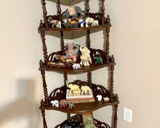 Vtg elephant collection and corner shelf