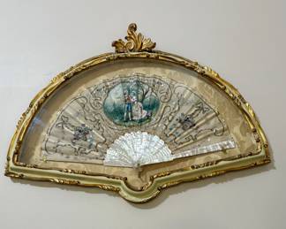 Victorian framed fan, mother of pearl