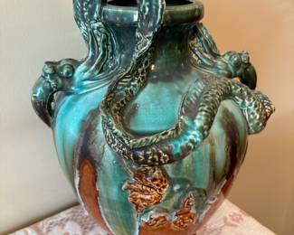 Large Vintage Asian Salt Glaze Dragon Vase