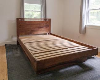 Solid queen walnut platform bed, with four drawers of storage underneath